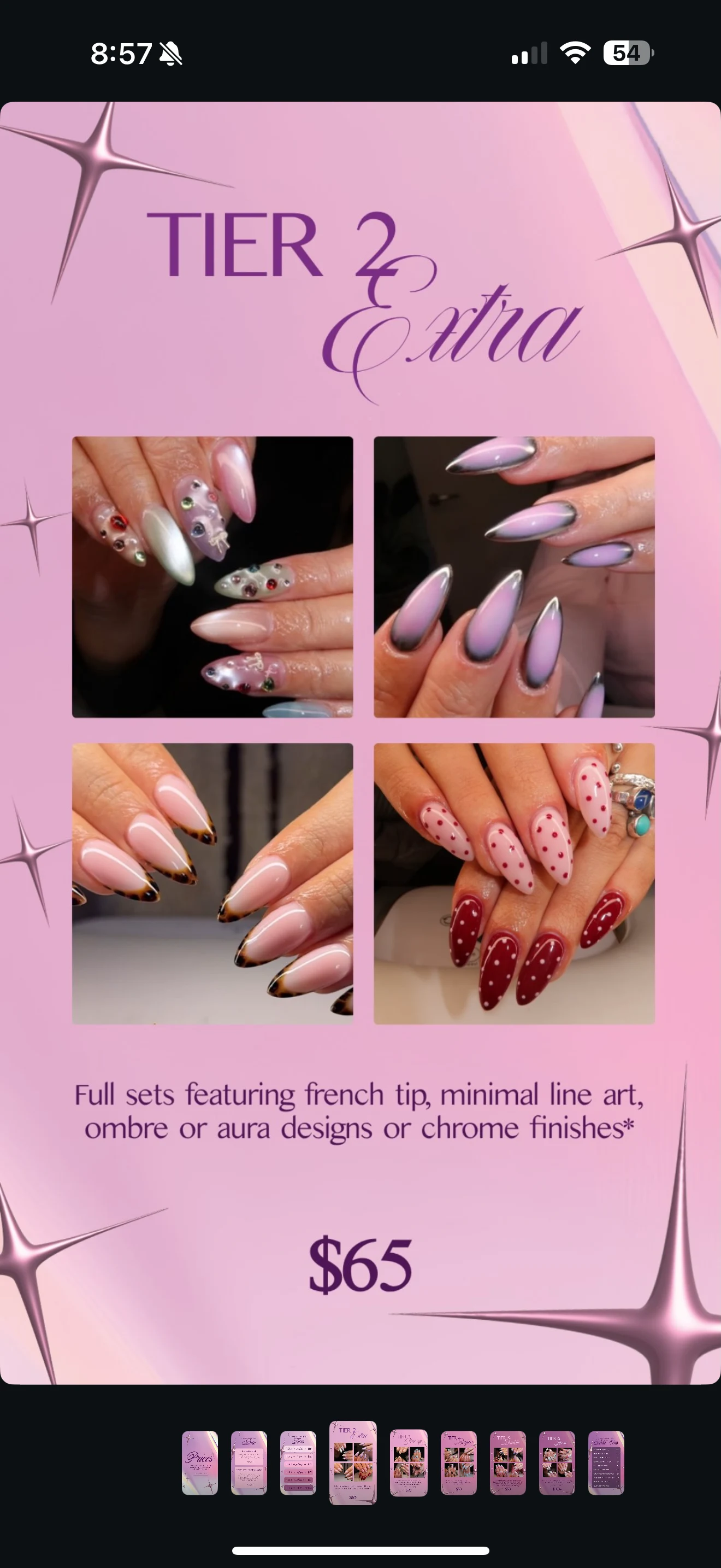 Four examples of Chelsea’s Tier 2 Extra nail designs