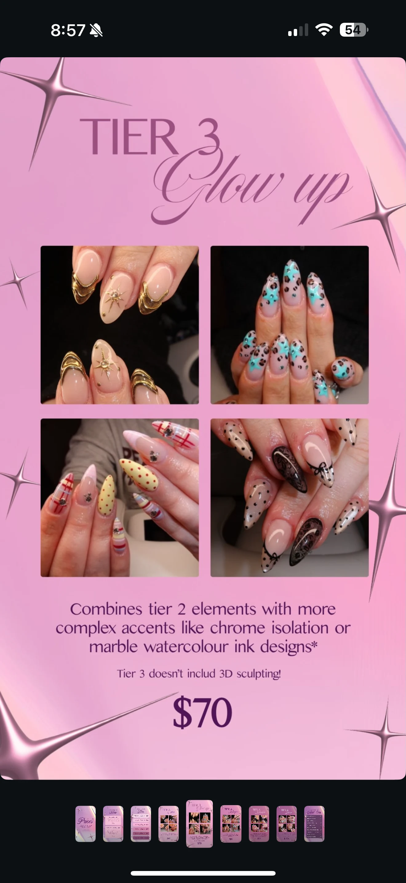 Four examples of Chelsea’s Tier 3 Glow Up nail designs