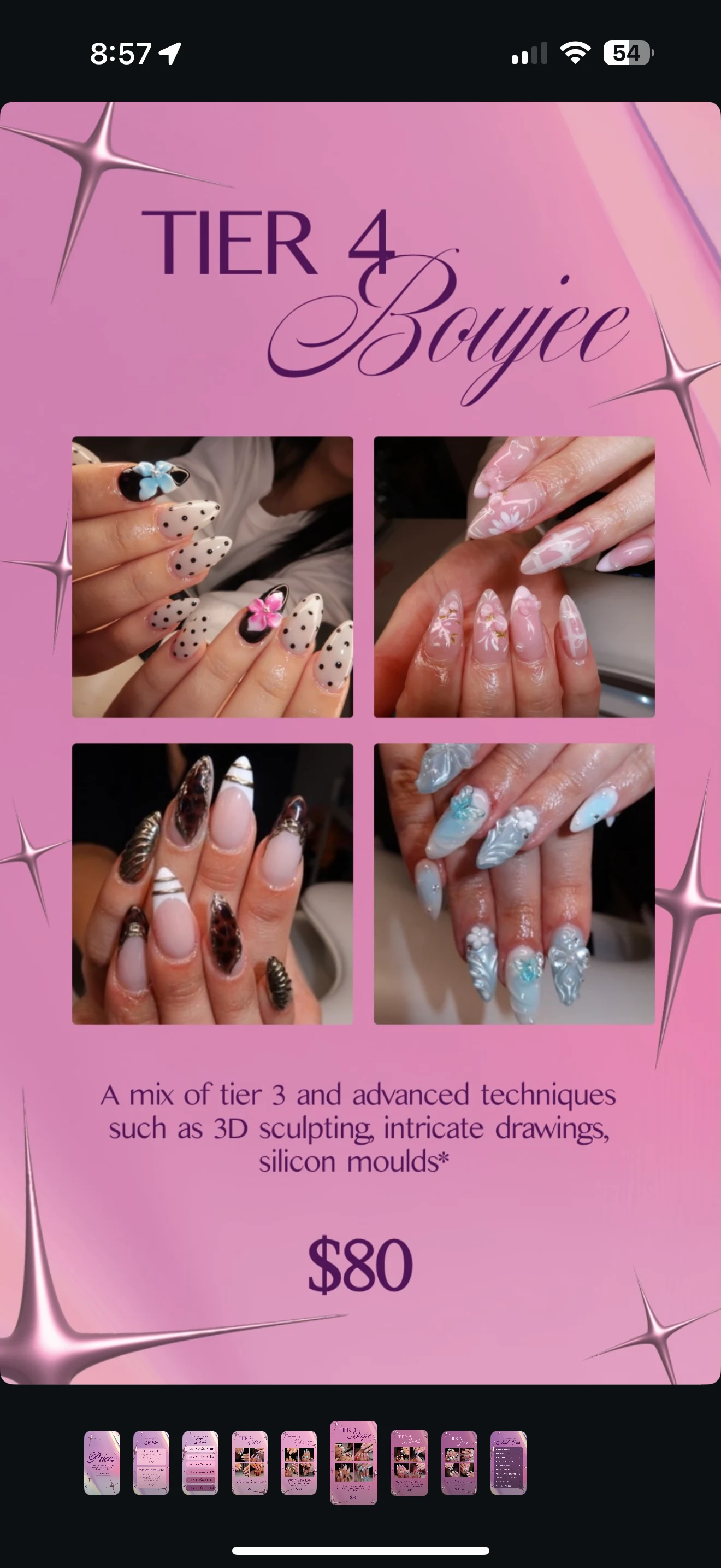Four examples of Chelsea’s Tier 4 Boujee nail designs