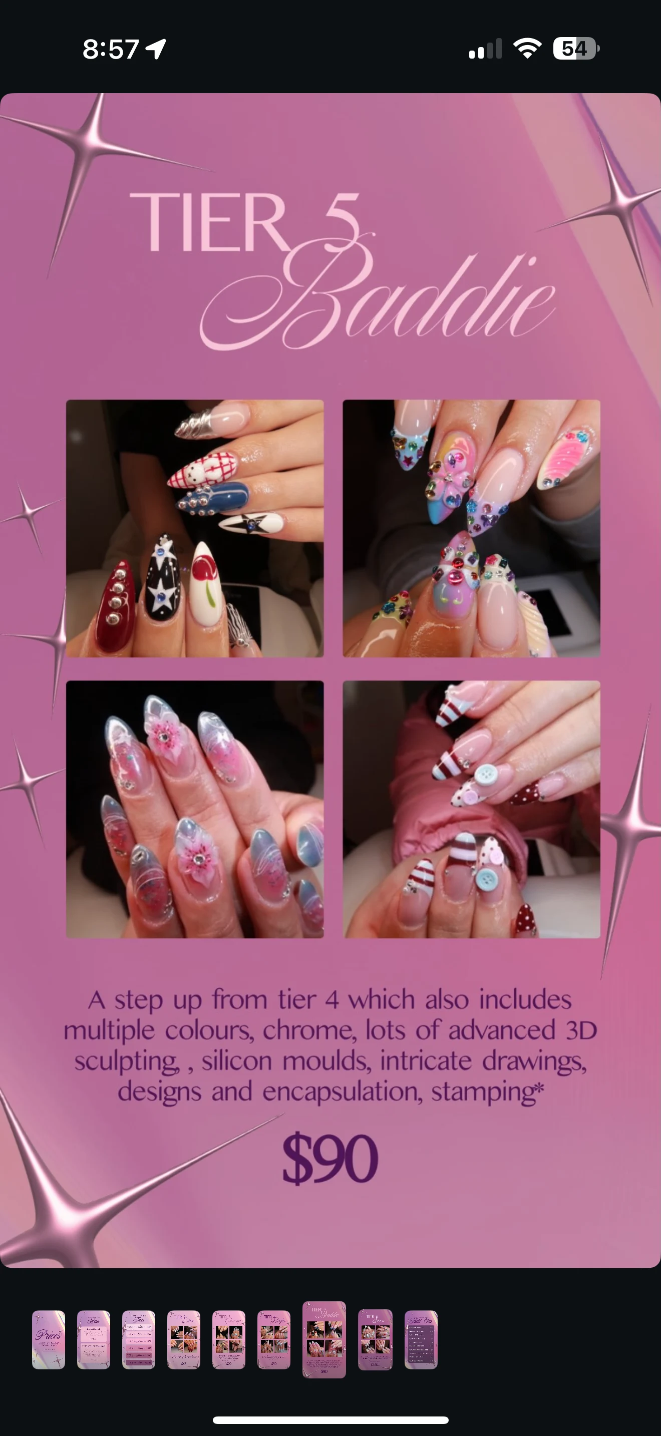Four examples of Chelsea’s Tier 5 Baddie nail designs