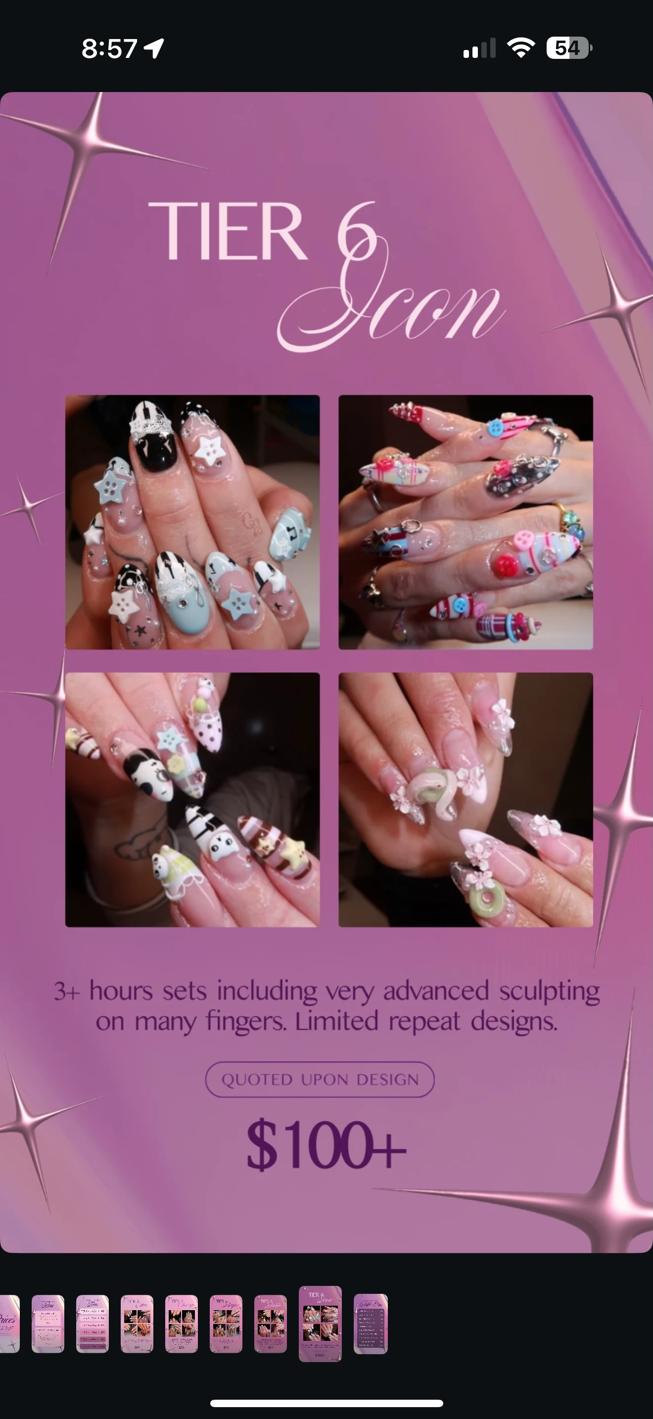 Four examples of Chelsea’s Tier 6 Icon nail designs